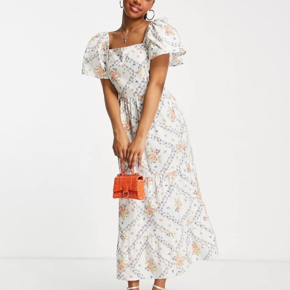 White Floral Midi Dress